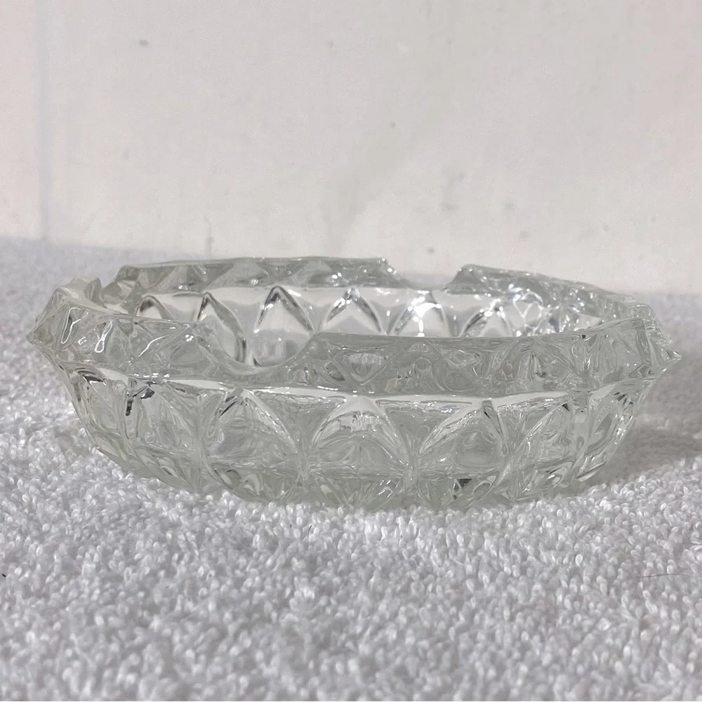Vintage Clear Cut Glass Round Ashtray Trinket Dish